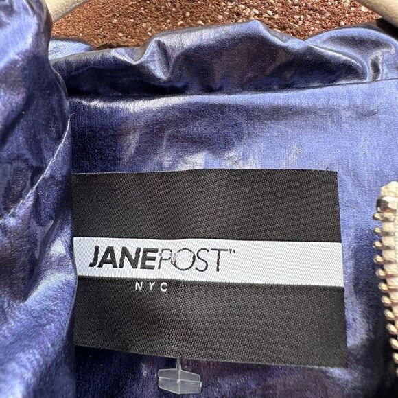Jane Post $475 Women's Metallic Lightweight Rain Parka Jacket Blue Medium NWT - Picture 3 of 9